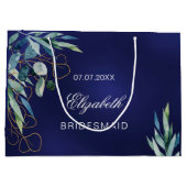 Marineblauw eucalyptus groen bruidsmeisje bruiloft groot cadeauzakje (Achterkant)