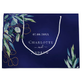 Marineblauw eucalyptus groen bruiloft groot cadeauzakje (Voorkant)