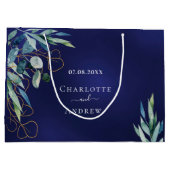 Marineblauw eucalyptus groen bruiloft groot cadeauzakje (Achterkant)