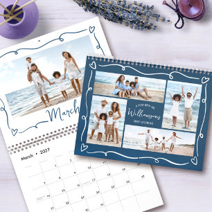 Marineblauw Familie Handgetekende Doodle Harten Fo Kalender