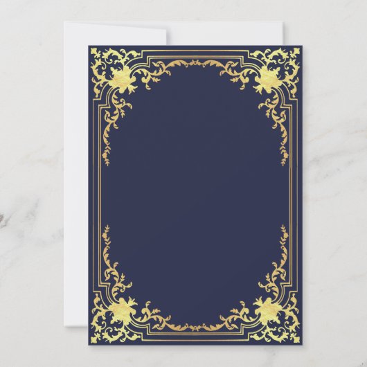 marineblauw faux goud elegant script bruiloft kaart (Achterkant)