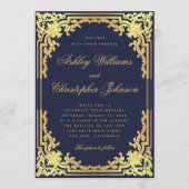 marineblauw faux goud elegant script bruiloft kaart (Voorkant)