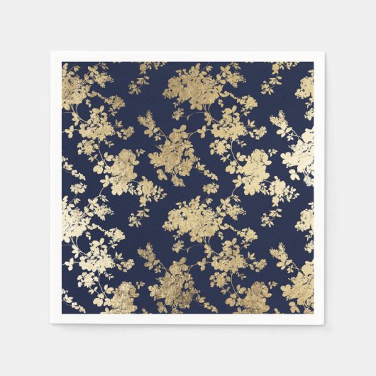Marineblauw faux goud shabby  chique bloemig servet (Voorkant)
