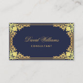  marineblauw faux gouden QR-code elegant script Visitekaartje (Voorkant)