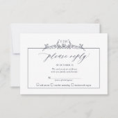 marineblauw Floral Border Monogram Weddenschap RSVP Kaartje (Voorkant)