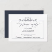 marineblauw Floral Border Monogram Weddenschap RSVP Kaartje (Voorkant / Achterkant)