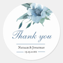 marineblauw floral bouquet bedankt bruiloft ronde sticker