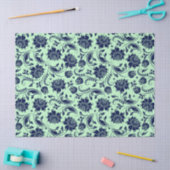 Marineblauw Floral Damasgroene achtergrond Tissuepapier (Craft)