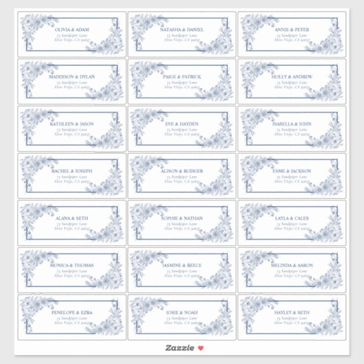  marineblauw Floral Line Art gastadres Sticker (Vel)