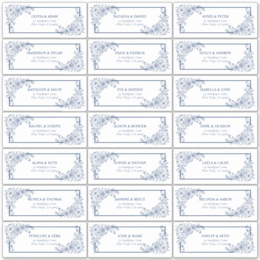  marineblauw Floral Line Art gastadres Sticker (Voorkant)