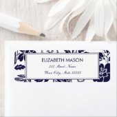 Marineblauw Floral retour adreslabel Etiket (Insitu)