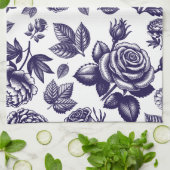 Marineblauw Floral  Theedoek (Gevouwen)