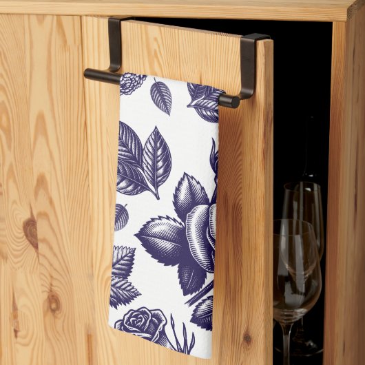 Marineblauw Floral  Theedoek (Derde Gevouwen)