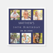 Marineblauw fotocollage verjaardagsfeestje servet (Voorkant)