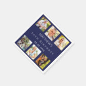 Marineblauw fotocollage verjaardagsfeestje servet (Hoek)