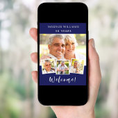 Marineblauw fotocollage verjaardagsfeestje welkom poster