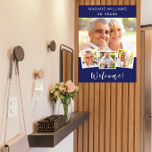 Marineblauw fotocollage verjaardagsfeestje welkom poster