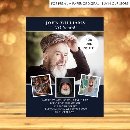 Marineblauw fotocollage verjaardagsuitnodiging