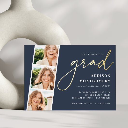 Marineblauw | Fotofiltreerstrips Gold Folie Uitnodiging