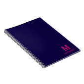 Marineblauw & fuchsia monogram naam modern notitieboek (Rechterzijde)