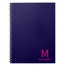 Marineblauw & fuchsia monogram naam modern notitieboek