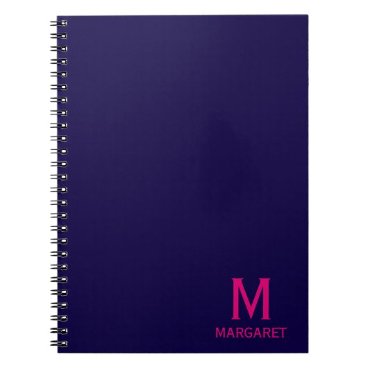 Marineblauw & fuchsia monogram naam modern notitieboek (Voorkant)