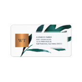 Marineblauw gebladerte metallisch koper vierkant m etiket (Voorkant)