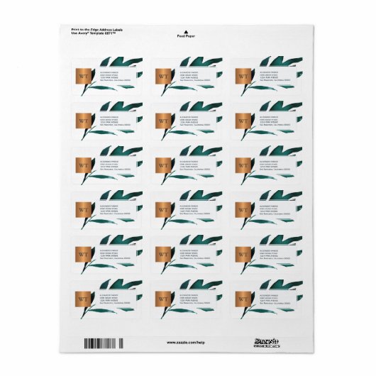 Marineblauw gebladerte metallisch koper vierkant m etiket (Full Sheet)