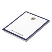 Marineblauw geborsteld gouden monogramnotitieblok notitieblok (Linkerzijde)