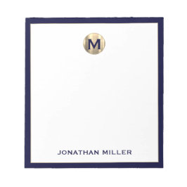 Marineblauw geborsteld gouden monogramnotitieblok notitieblok