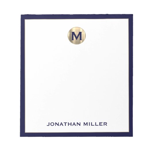 Marineblauw geborsteld gouden monogramnotitieblok notitieblok (Voorkant)