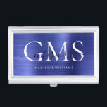 Marineblauw geborsteld metaal 3 Monogram Script Visitekaarthouder<br><div class="desc">Modern Elegant Marine Blauw Geborsteld Metalen Monogram Script Business Card Case</div>