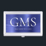 Marineblauw geborsteld metaal 3 Monogram Script Visitekaarthouder<br><div class="desc">Modern Elegant Marine Blauw Geborsteld Metalen Monogram Script Business Card Case</div>