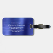 Marineblauw geborsteld Metal Girly Script Monogram Bagagelabel (Achterkant horizontaal)