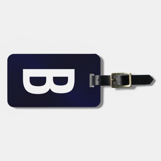 Marineblauw geborsteld Metallic Monogram Initiaal Bagagelabel (Voorkant horizontaal)