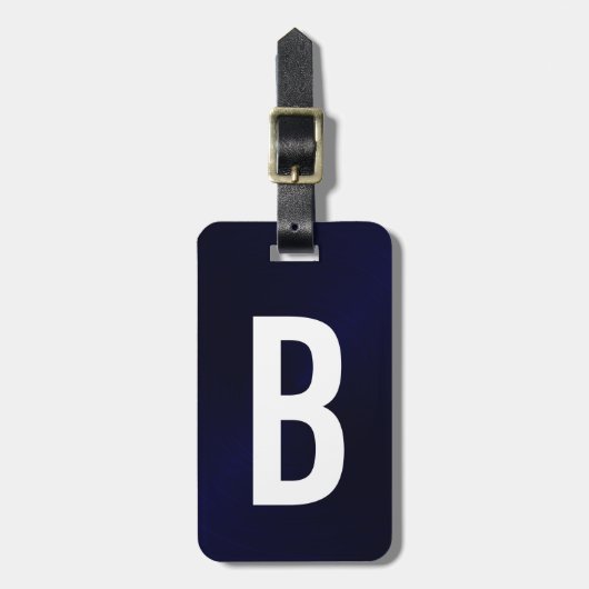 Marineblauw geborsteld Metallic Monogram Initiaal Bagagelabel (Voorkant verticaal)