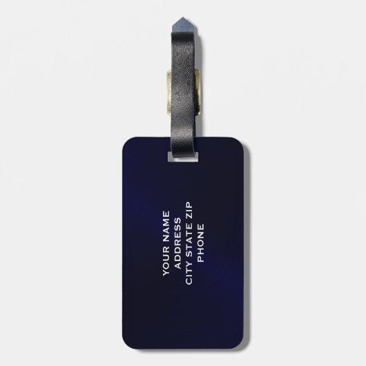 Marineblauw geborsteld Metallic Monogram Initiaal Bagagelabel (Achterkant verticaal)