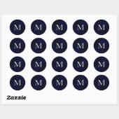 Marineblauw geborsteld Metallic Monogram Initiaal Ronde Sticker (Vel)