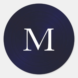 Marineblauw geborsteld Metallic Monogram Initiaal Ronde Sticker