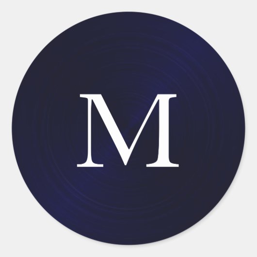 Marineblauw geborsteld Metallic Monogram Initiaal Ronde Sticker (Voorkant)