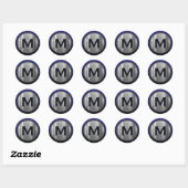 Marineblauw Geborsteld Zilver Monogram Ronde Sticker (Vel)