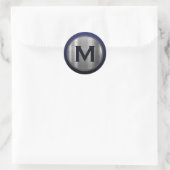 Marineblauw Geborsteld Zilver Monogram Ronde Sticker (Tas)