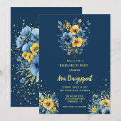 Marineblauw geel bloemengoud vrijgezellenfeest kaart (Voorkant / Achterkant)