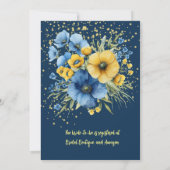 Marineblauw geel bloemengoud Vrijgezellenfeest Kaart (Achterkant)