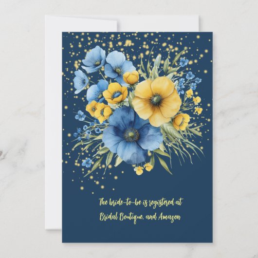 Marineblauw geel bloemengoud Vrijgezellenfeest Kaart (Achterkant)