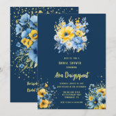 Marineblauw geel bloemengoud Vrijgezellenfeest Kaart (Voorkant / Achterkant)