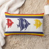 marineblauw, geel en rode vis op wit kussen (Deken)