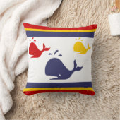 marineblauw, geel en rode walvissen op witte kussen (Deken)