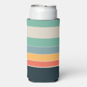 Marineblauw geel en roze 80s  strepen seltzer blikjeskoeler (Seltzer Achterkant)