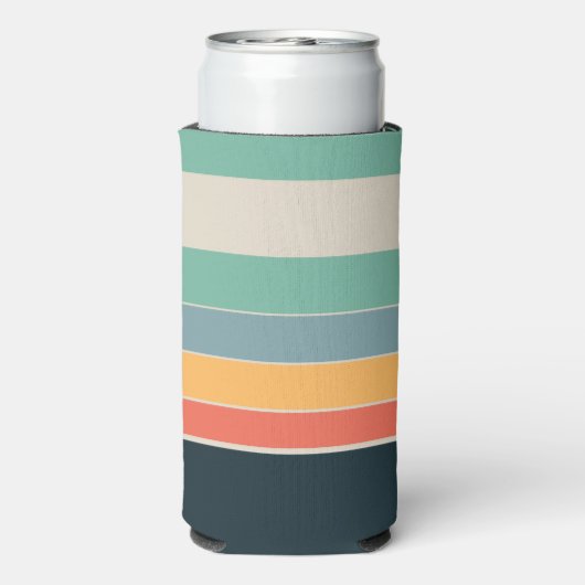 Marineblauw geel en roze 80s strepen seltzer blikjeskoeler (Seltzer Achterkant)